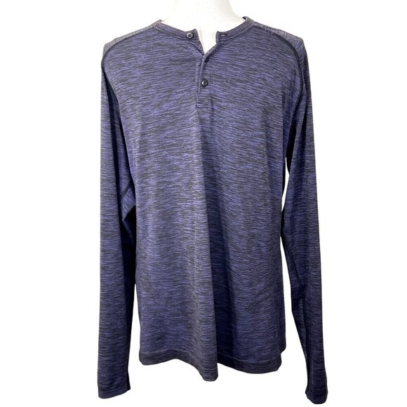 LULULEMON Men's Long Sleeve Henley Shirt Heathered Purple & Black Sz L EUC - Picture 1 of 3
